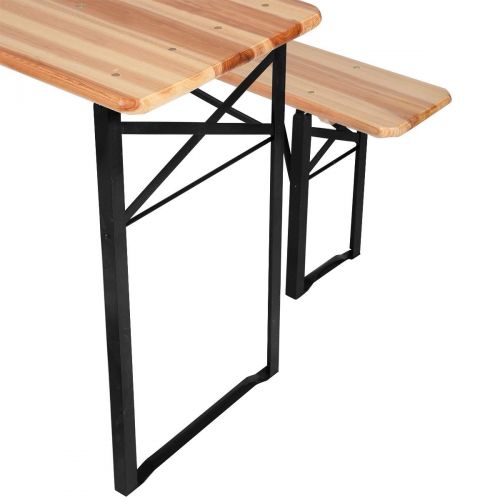  Hulaloveshop 3 pcs Folding Wooden Picnic Table Bench Set