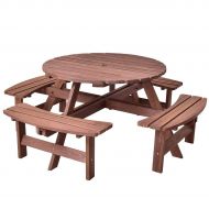 Hulaloveshop Patio 8 Seat Wood Picnic Dining Seat Bench Set