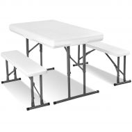 Hulaloveshop White Outdoor Picnic Folding Table and Bench Set