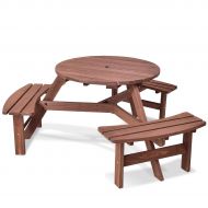 Hulaloveshop 6-Person Patio Wood Picnic Table Beer Bench Set