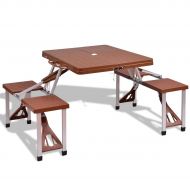 Hulaloveshop Outdoor Foldable Aluminum Picnic Table with Bench Seats