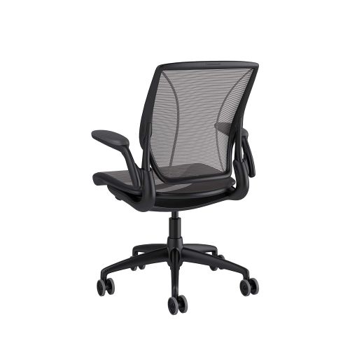  Humanscale Diffrient World Office Task Desk Chair - Adjustable Duron Arms - Black Frame Black Pinstripe Back and Seat Mesh W11BN10N10 - Carpet Casters