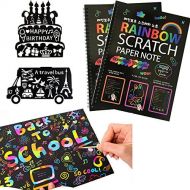 [아마존베스트]Humars Scratch Art Activity Books for Kids! 20 BIG 10 x 7.25 Sheet Rainbow Scratch Paper Set with Stylus Scratchers & Stencils - DIY Painting Doodle Book Set Makes Art Fun!