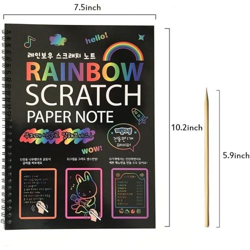  [아마존베스트]Humars Scratch Art Activity Books for Kids! 20 BIG 10 x 7.25 Sheet Rainbow Scratch Paper Set with Stylus Scratchers & Stencils - DIY Painting Doodle Book Set Makes Art Fun!