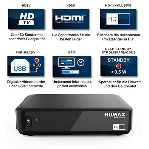  Humax Digital Humax HD Nano Eco Satellite Receiver Set with Satellite Cable Digital, DVB S, Black