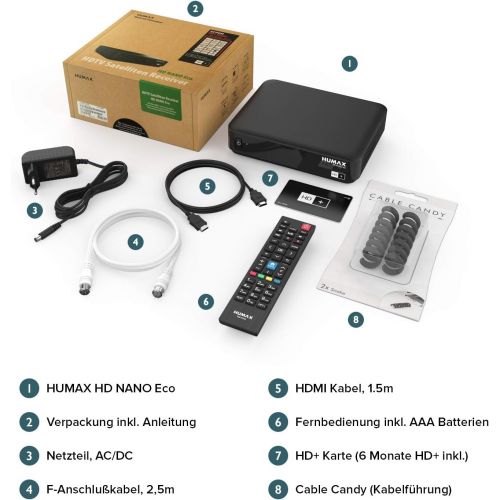  Humax Digital Humax HD Nano Eco Satellite Receiver Set with Satellite Cable Digital, DVB S, Black
