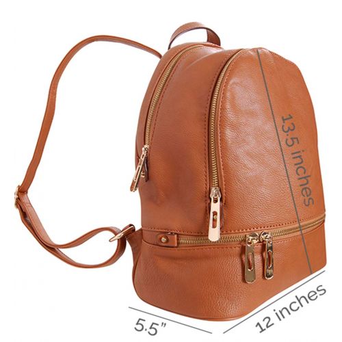  Humble Chic NY Humble Chic Vegan Leather Backpack Purse Small Fashion Travel School Bag Bookbag, Saddle Brown, Camel, Tan, Cognac, Walnut