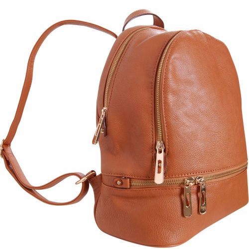  Humble Chic NY Humble Chic Vegan Leather Backpack Purse Small Fashion Travel School Bag Bookbag, Saddle Brown, Camel, Tan, Cognac, Walnut