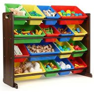 [아마존베스트]Tot Tutors WO420 Discover Collection Supersized Wood Toy Storage Organizer, Toddler, Espresso/Primary