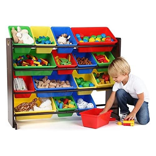 튜터 [아마존베스트]Tot Tutors WO420 Discover Collection Supersized Wood Toy Storage Organizer, Toddler, Espresso/Primary