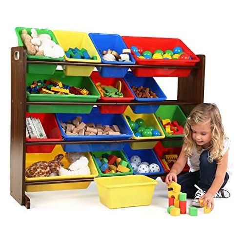 튜터 [아마존베스트]Tot Tutors WO420 Discover Collection Supersized Wood Toy Storage Organizer, Toddler, Espresso/Primary