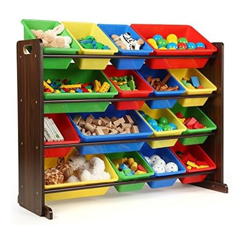 튜터 [아마존베스트]Tot Tutors WO420 Discover Collection Supersized Wood Toy Storage Organizer, Toddler, Espresso/Primary