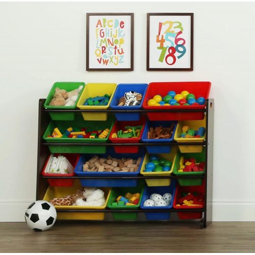 튜터 [아마존베스트]Tot Tutors WO420 Discover Collection Supersized Wood Toy Storage Organizer, Toddler, Espresso/Primary