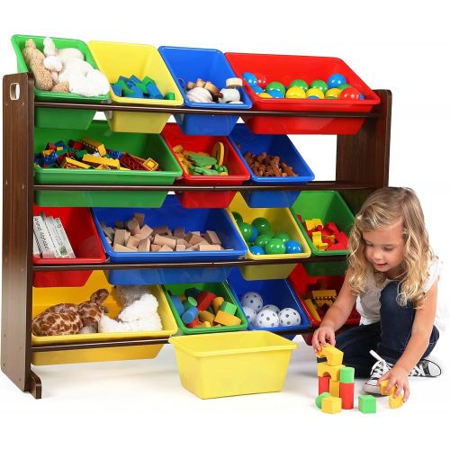 튜터 [아마존베스트]Tot Tutors WO420 Discover Collection Supersized Wood Toy Storage Organizer, Toddler, Espresso/Primary