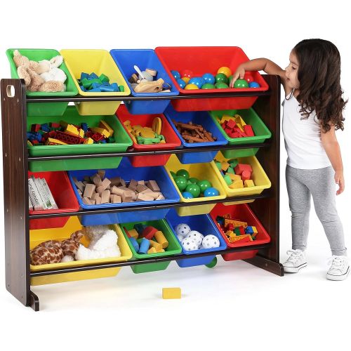 튜터 [아마존베스트]Tot Tutors WO420 Discover Collection Supersized Wood Toy Storage Organizer, Toddler, Espresso/Primary