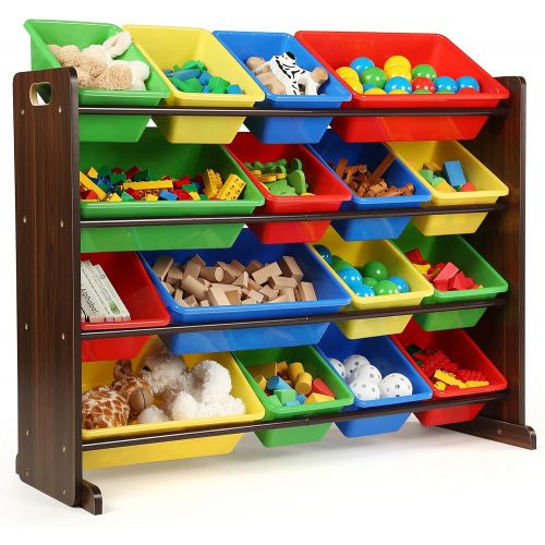 튜터 [아마존베스트]Tot Tutors WO420 Discover Collection Supersized Wood Toy Storage Organizer, Toddler, Espresso/Primary