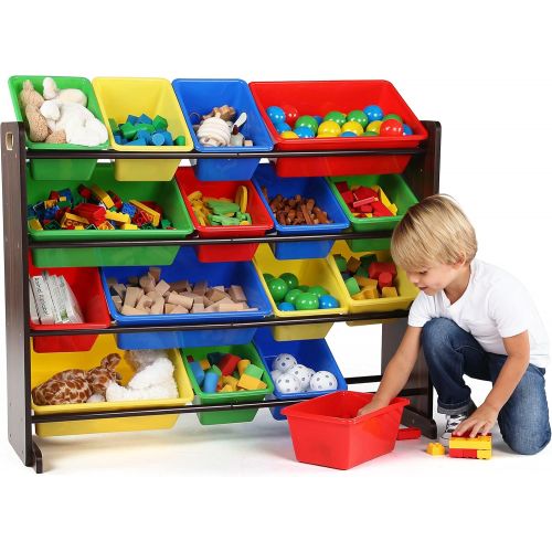 튜터 [아마존베스트]Tot Tutors WO420 Discover Collection Supersized Wood Toy Storage Organizer, Toddler, Espresso/Primary