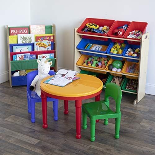 튜터 [아마존베스트]Tot Tutors Kids 2-in-1 Plastic Building Blocks-Compatible Activity Table and 2 Chairs Set, Round, Primary Colors