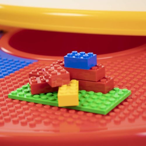 튜터 [아마존베스트]Tot Tutors Kids 2-in-1 Plastic Building Blocks-Compatible Activity Table and 2 Chairs Set, Round, Primary Colors