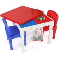 Tot Tutors Kids 2-in-1 Plastic Building Blocks-Compatible Activity Table and 2 Chairs Set, Square, Primary Colors