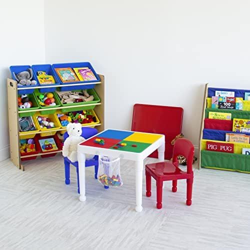 튜터 Tot Tutors Kids 2-in-1 Plastic Building Blocks-Compatible Activity Table and 2 Chairs Set, Square, Primary Colors