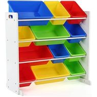 Tot Tutors Kids Toy Storage Organizer with 12 Plastic Bins, White/Primary (Summit Collection)