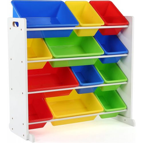 튜터 Tot Tutors Kids Toy Storage Organizer with 12 Plastic Bins, White/Primary (Summit Collection)