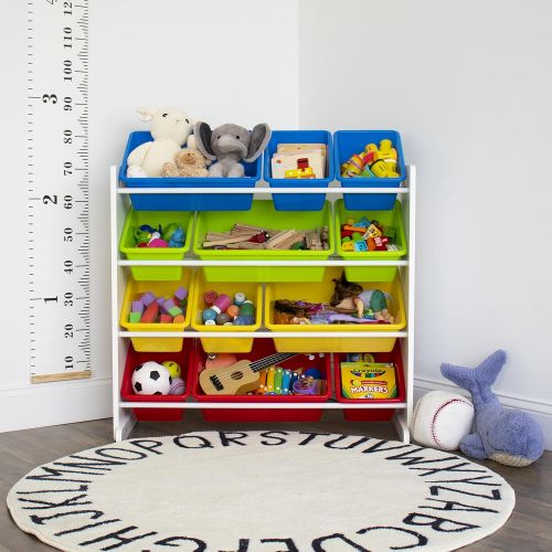 튜터 Tot Tutors Kids Toy Storage Organizer with 12 Plastic Bins, White/Primary (Summit Collection)