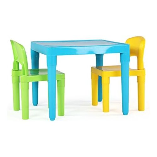 튜터 Tot Tutors Kids Table and 2 Chairs Set, Aqua/Green Yellow, Toddler, Green&Yellow