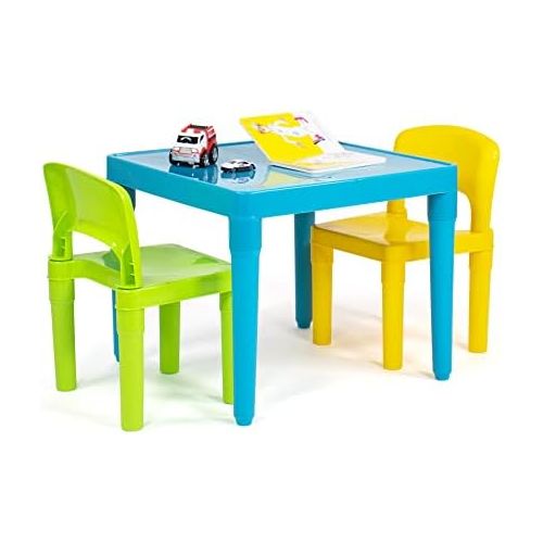 튜터 Tot Tutors Kids Table and 2 Chairs Set, Aqua/Green Yellow, Toddler, Green&Yellow