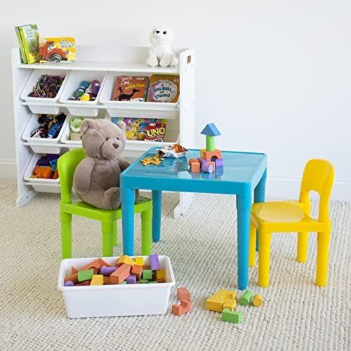 튜터 Tot Tutors Kids Table and 2 Chairs Set, Aqua/Green Yellow, Toddler, Green&Yellow