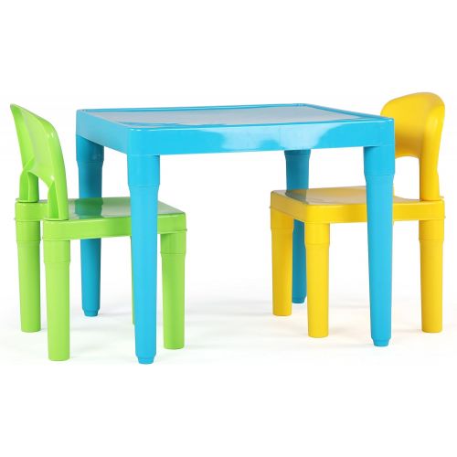 튜터 Tot Tutors Kids Table and 2 Chairs Set, Aqua/Green Yellow, Toddler, Green&Yellow