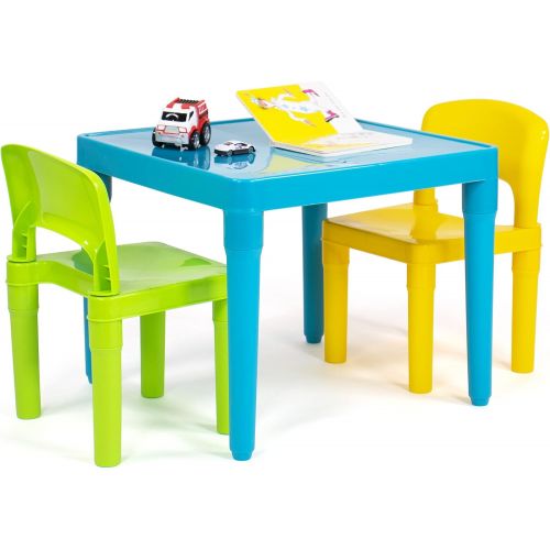 튜터 Tot Tutors Kids Table and 2 Chairs Set, Aqua/Green Yellow, Toddler, Green&Yellow