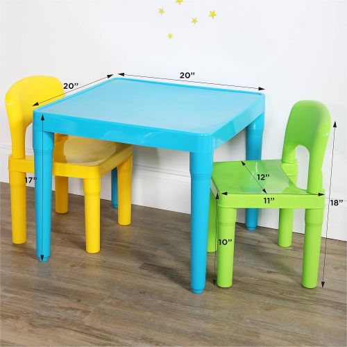 튜터 Tot Tutors Kids Table and 2 Chairs Set, Aqua/Green Yellow, Toddler, Green&Yellow