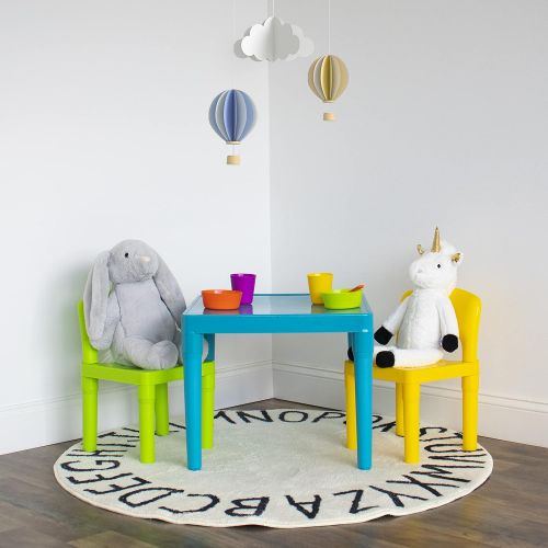 튜터 Tot Tutors Kids Table and 2 Chairs Set, Aqua/Green Yellow, Toddler, Green&Yellow