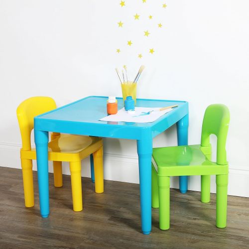 튜터 Tot Tutors Kids Table and 2 Chairs Set, Aqua/Green Yellow, Toddler, Green&Yellow