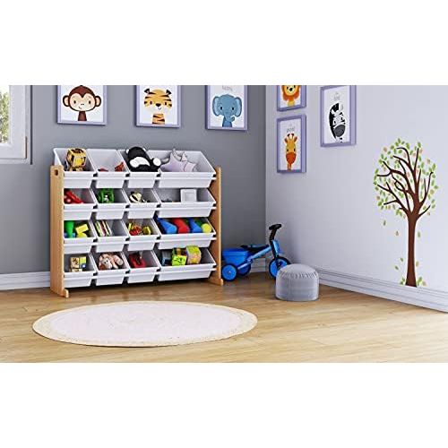 튜터 Tot Tutors WO166 Super-Sized Toy Storage Organizer w/ 16 Bin, Universal, Natural/White