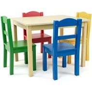 Tot Tutors Collection Kids Wood Table & 4 Chair Set, Natural/Primary