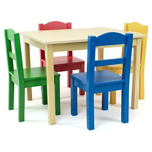 튜터 Tot Tutors Collection Kids Wood Table & 4 Chair Set, Natural/Primary