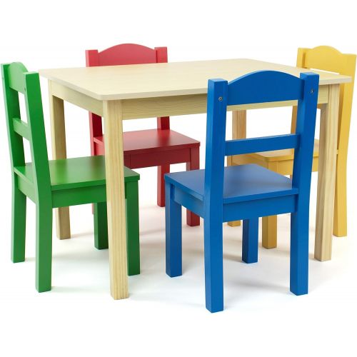 튜터 Tot Tutors Collection Kids Wood Table & 4 Chair Set, Natural/Primary