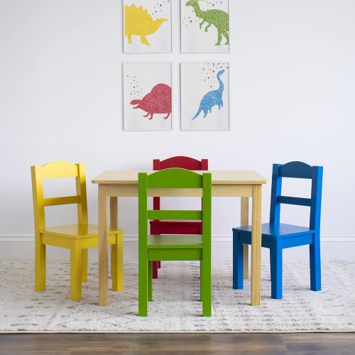 튜터 Tot Tutors Collection Kids Wood Table & 4 Chair Set, Natural/Primary