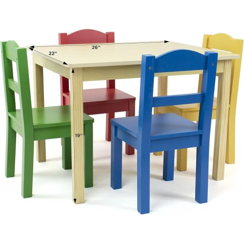 튜터 Tot Tutors Collection Kids Wood Table & 4 Chair Set, Natural/Primary