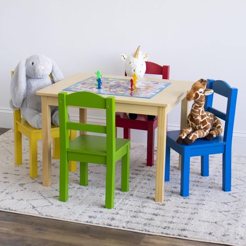 튜터 Tot Tutors Collection Kids Wood Table & 4 Chair Set, Natural/Primary
