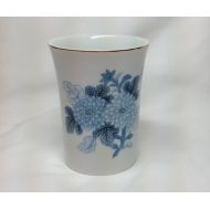 /Hummingbirdswing Vintage I. W. Rice Irice Blue Flower Gold Trim Porcelain Vanity Tumbler Cup