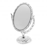 HuntGold Two Sided 360 Degree Swivel Bathroom Mirror, European Style Desktop Oval Archaistic Makeup Cosmetic Mirror Silver