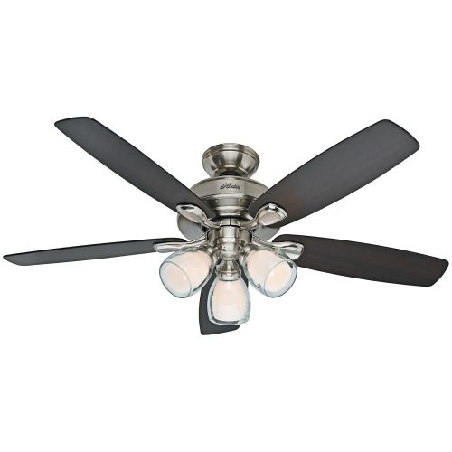  Hunter Meridale 52-in Brushed Nickel Downrod or Flush Mount Ceiling Fan with Light Kit