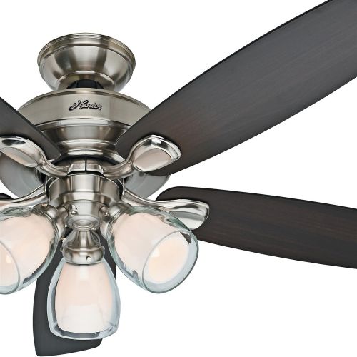  Hunter Meridale 52-in Brushed Nickel Downrod or Flush Mount Ceiling Fan with Light Kit