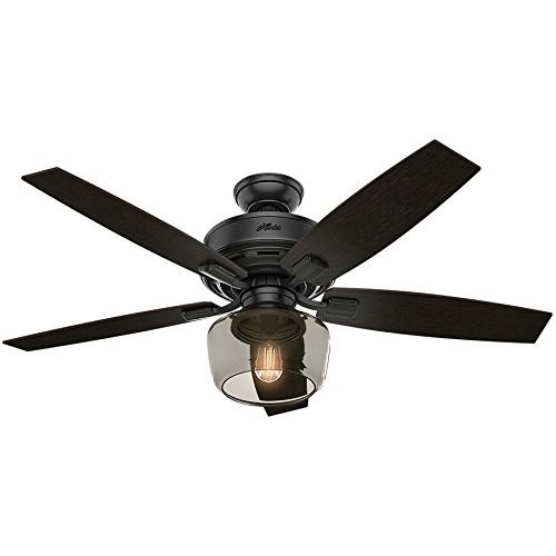  Hunter Ceiling Fan Black 54187 Bennett 52 with Light and Remote, Matte Black (Desk Fan Included)