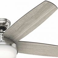 Hunter Fan 54 Contemporary Ceiling Fan in Brushed Nickel with Cased White LED Light Kit and Remote - Gray Reversible Blades
