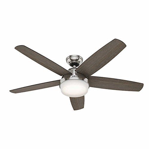  Hunter Fan 54 Contemporary Ceiling Fan in Brushed Nickel with Cased White LED Light Kit and Remote - Gray Reversible Blades